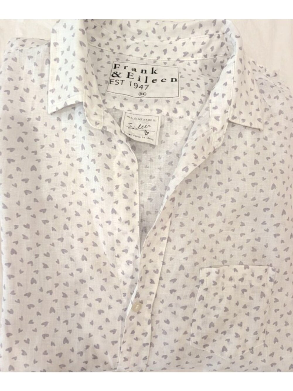 Frank & Eileen 100% Italian Linen Eileen Shirt, Gray Hearts, Women XL - Picture 14 of 14